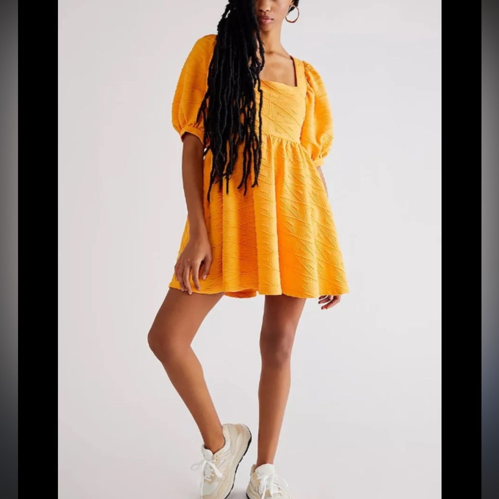 Free people violet carrot ginger puff shoulder mini dress flowy